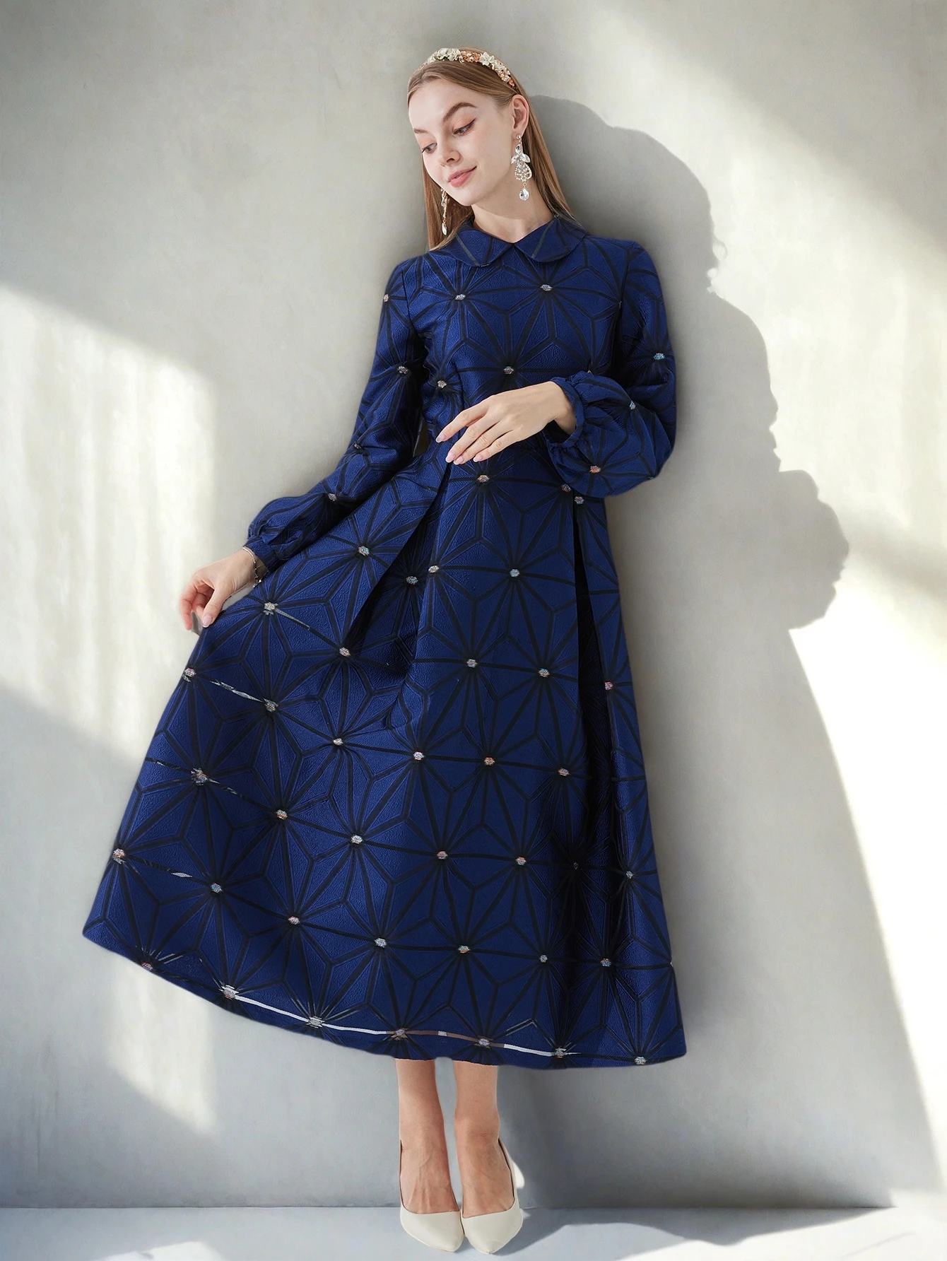 

DEVCHATA Elegant Floral Women Long Maxi Dresses New Fashion Lapel Party Wedding Evening Dress Lady Fall Long Sleeve Vestido