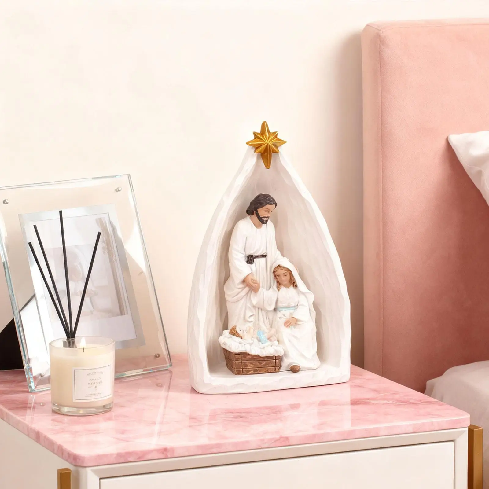 Nativity Scene Ornament Religious Decorations Home Decor Resin Figurines Hand Painted Figures Jesus Statue for Bookcase Tabletop
