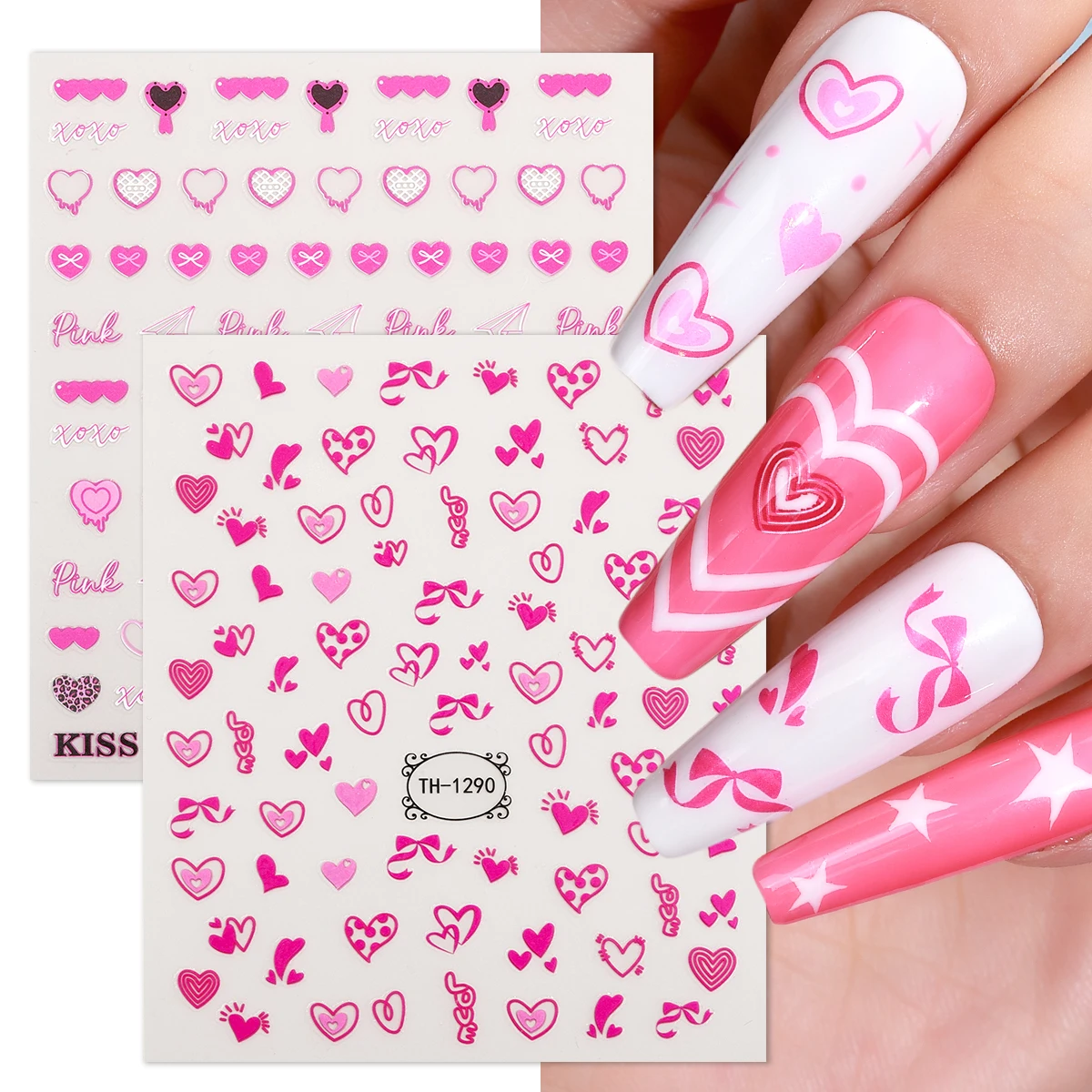 Barbie-Autocollants en forme de cœur rose pour Nail Art, décalcomanies auto-adhésives pour la journée de Léon, décoration d'ongles, nœud ruban, lettre d'amour, bricolage, Y2K, 2 pièces