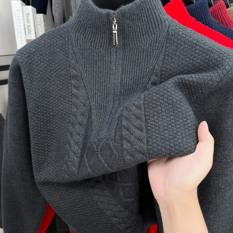 Luxury Man Long Sleeves Knitwear Mock Neck Thicken Zipper Winter New Warm Tops Non-deforming Leisure Quality Hot Men's Clothing