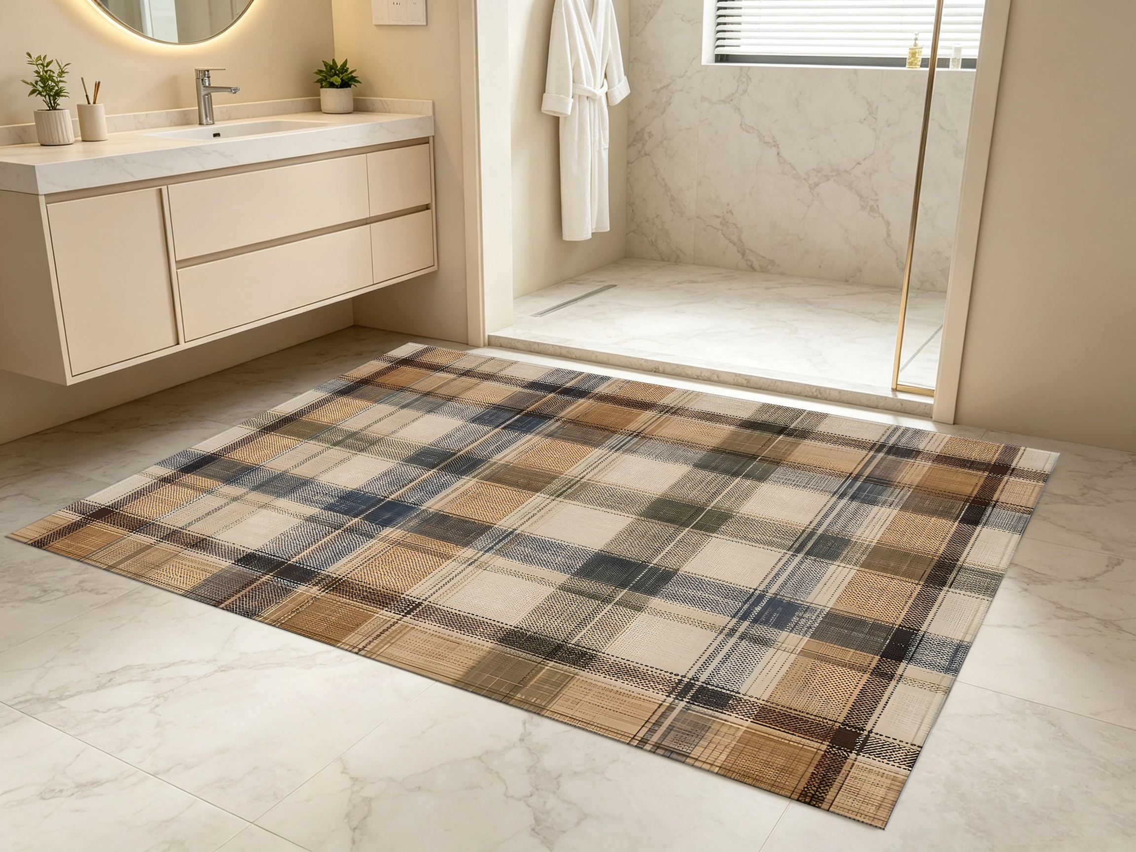 Vintage Plaid Area Rug, Classic Earth-Tone Check Pattern, for Autumn Winter Space Refresh, Decor for Study and Living Room
