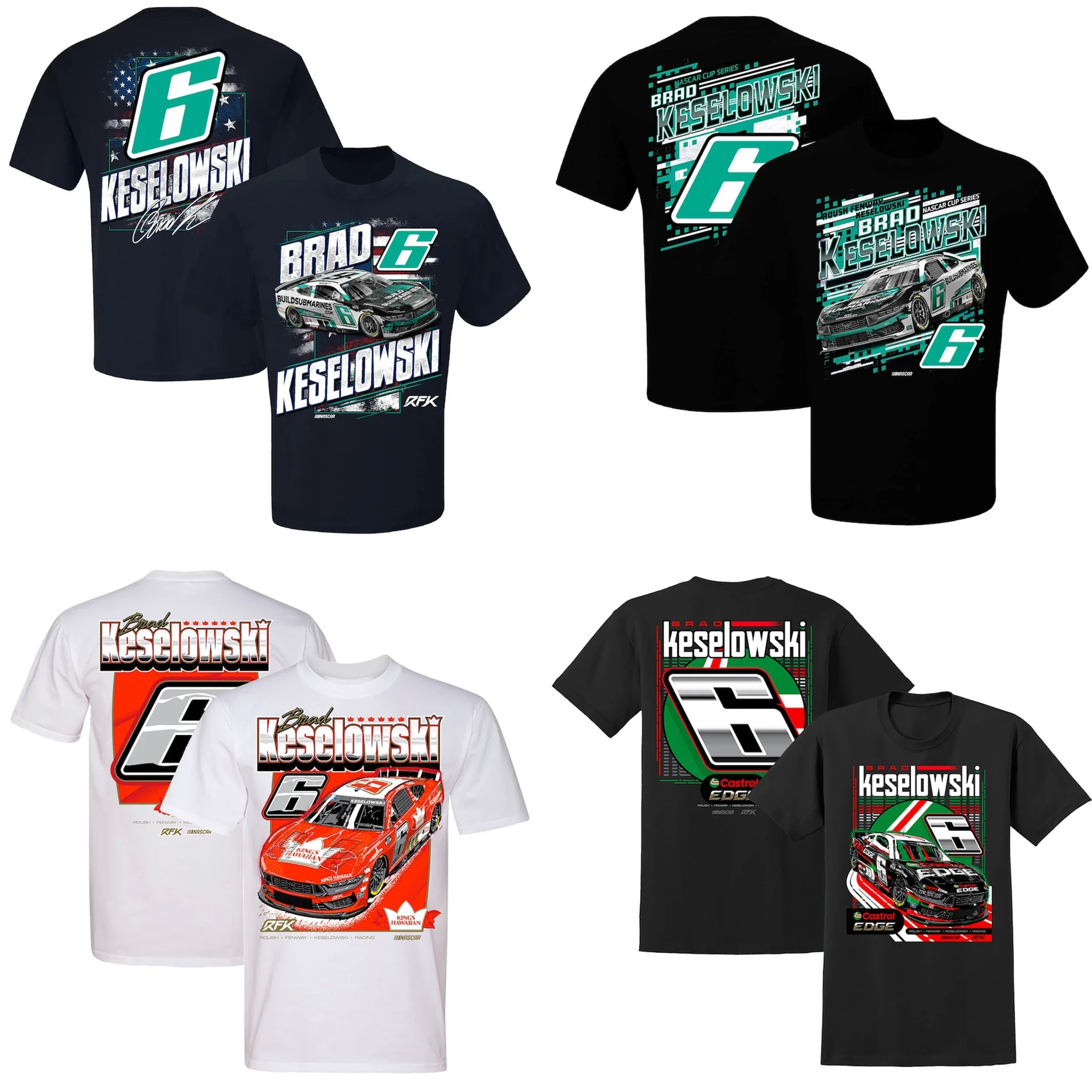 

Мужская легкая хлопковая классическая футболка с короткими рукавами и круглым вырезом Brad Keselowski 6, спортивная гоночная футболка
