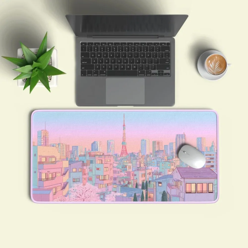 Pastel Tokyo Deskmat Gift Purple Cityscape Desk Mat decoração setup gamer escritorio accesoriosmouse gamer accesorios escritorio