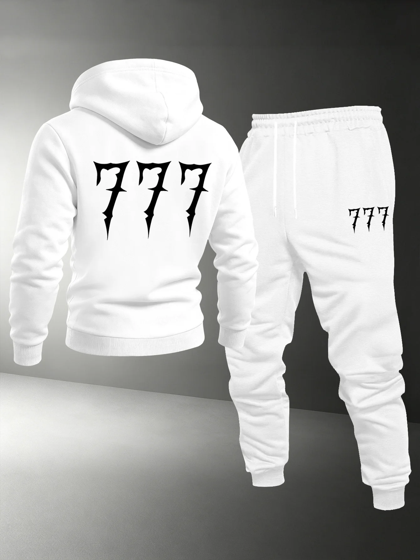 Costume décontracté pour homme 2026Fashion 777 avec impression numérique sur le devant et l'arrière - Ensemble sweat à capuche tendance pour homme avec pantalon à revers