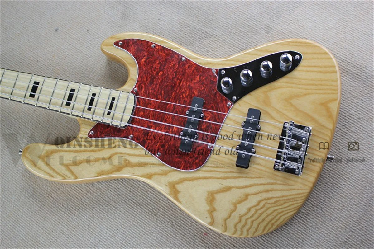 Natural bass 4 stings bass ASH Wood Body Maple Neck Chrome Bridge Red tortoise shell pickguard active battery