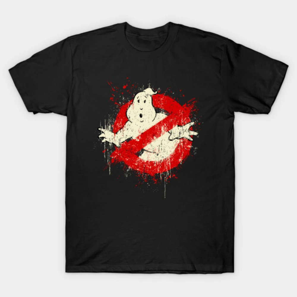 Mens Black Cotton Ghostbusters T Shirt Vintage Splatter Paint No Ghost Logo Classic Movie Fan Casual Graphic Tee