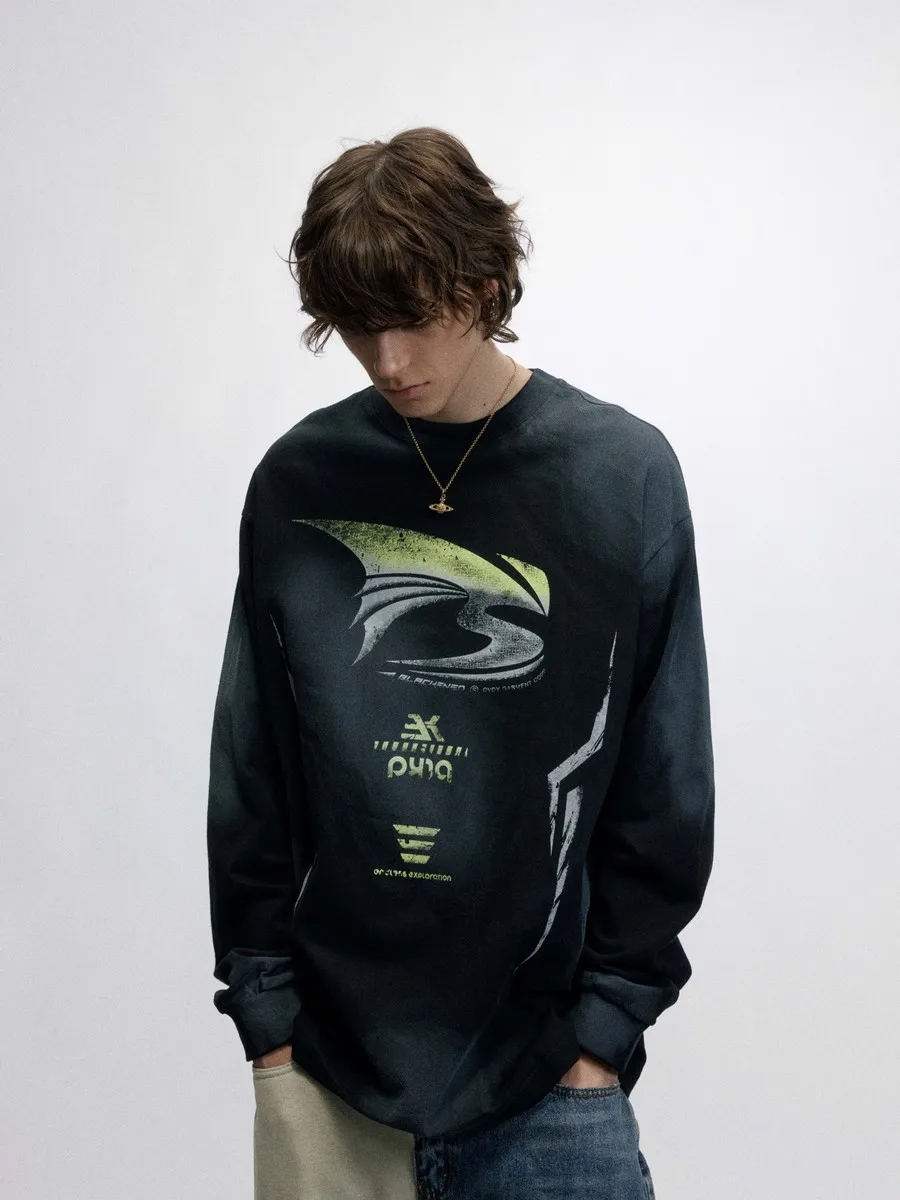 

Distressed Loose Grunge Full Sleeve Print Gothic High Street Women's Tshirts for Women Men Streetwear Winter Fall Oversized Tops