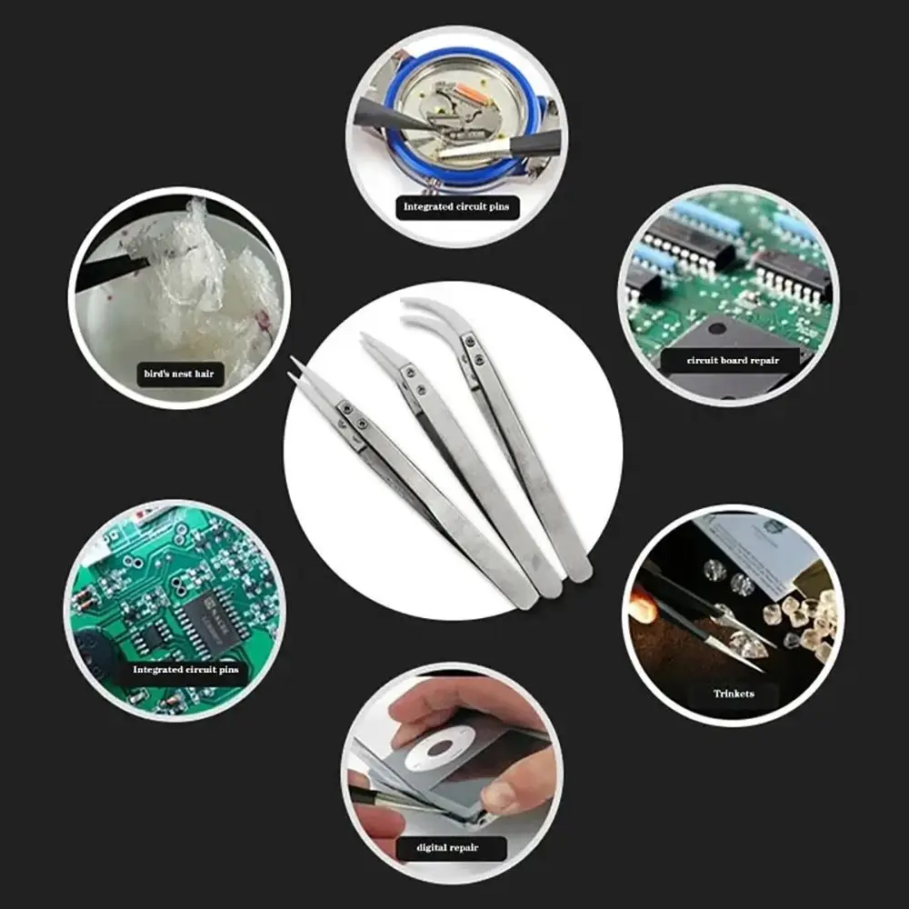 1Pcs Straight Tip Ceramic Tweezer Acid Resistant Reverse Electronic Soldering Tweezers Pointed Elbow Precision Chuck