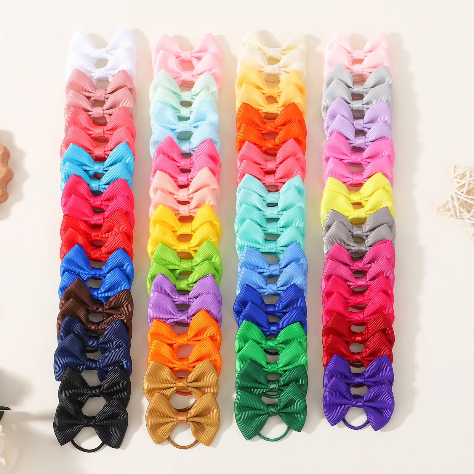

24/40/80pcs 2'' Random Color Grosgrain Ribbon Bowknot Elastic Hair Band for Baby Girls Handmade Bows Hair Rope Hair Accessories