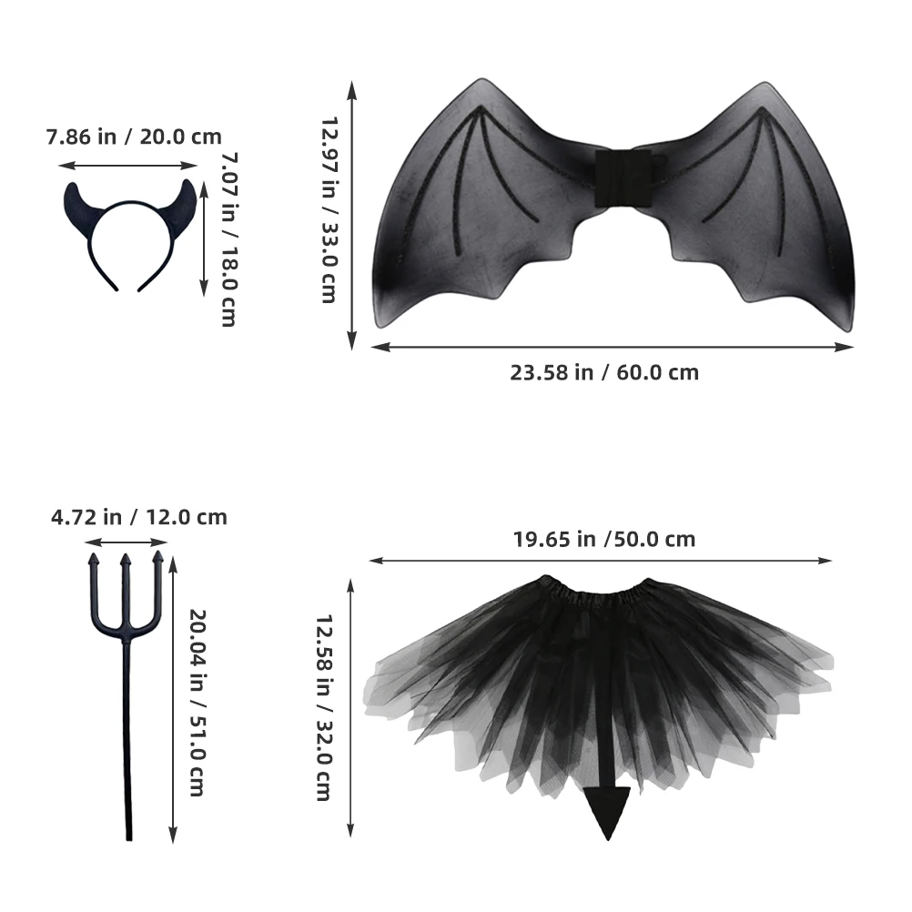 1 ensemble d'ailes de démon, accessoires de Costume d'halloween, coiffure de fête, jupe Cosplay, bandeau pour enfants et femmes, Halloween