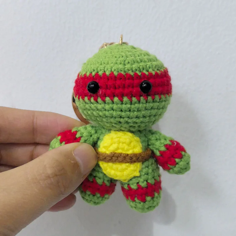 Cute Tmnt Crochet Keychain Funny Tmnt Doll Keyrings Handmaking Knitting Animal Car Keys Keychains Kawaii Knitted Accessories