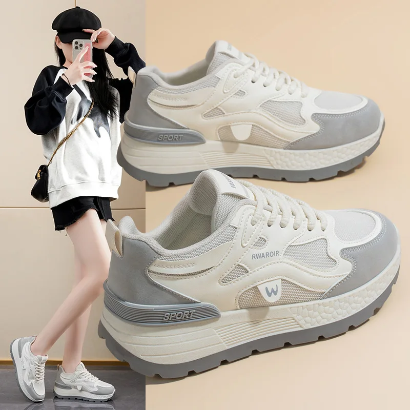 2025 Printemps Nouveau! Baskets décontractées pour femmes, chaussures de course en maille respirante, Style coréen, polyvalentes, semelles épaisses, décontractées