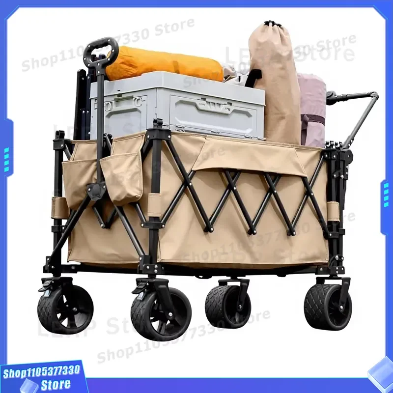 SYNC YZ087 Folding Camping Cart 10 Inch Rotating Wheels Push Pull Outdoor Picnic Trailer Compact Street Wagon for Campground