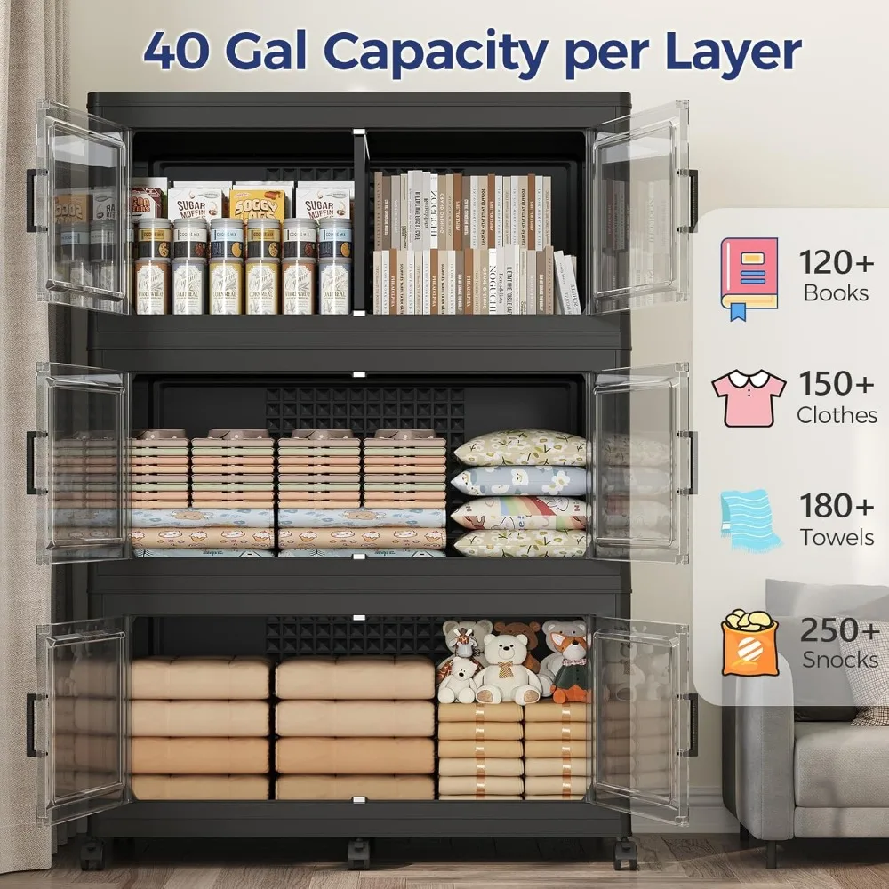 صناديق تخزين كبيرة جدًا سعة 200 جالون مع أغطية، ومنظمات وأدراج خزانة سعة 800 لترًا، وصناديق تخزين قابلة للطي على Wh