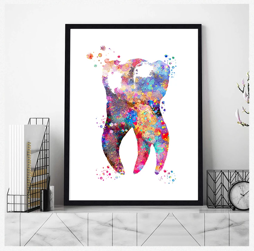 Wall Art Poster Dental Hygienist Canvas Print Teeth Wall Pictures Clinic Decor Dental Art Tooth Fairy Canvas Painting Watercolor