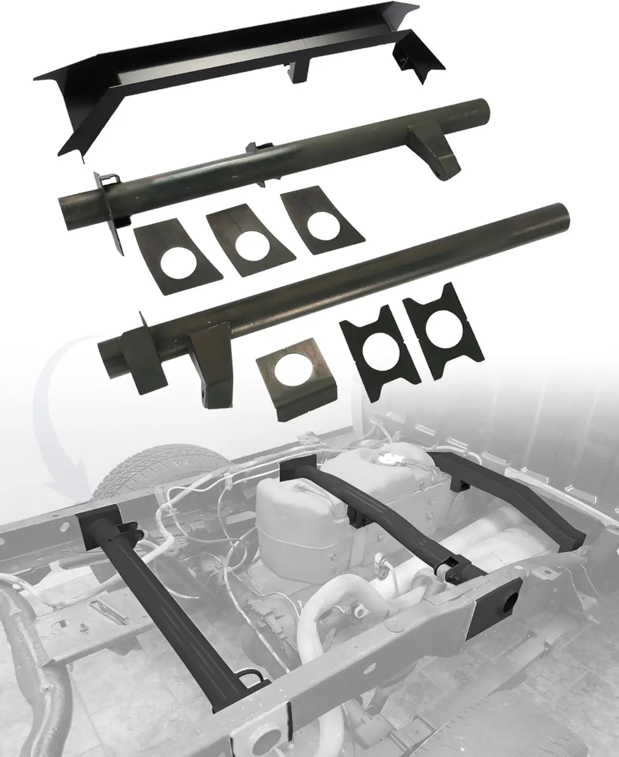 

3PCS Front/Rear Fuel Tank Support & Rear Upper Shock Mount Crossmembers Fits 2007-2014 Chevy Silverado/GMC Sierra 1500 Ext/Crew