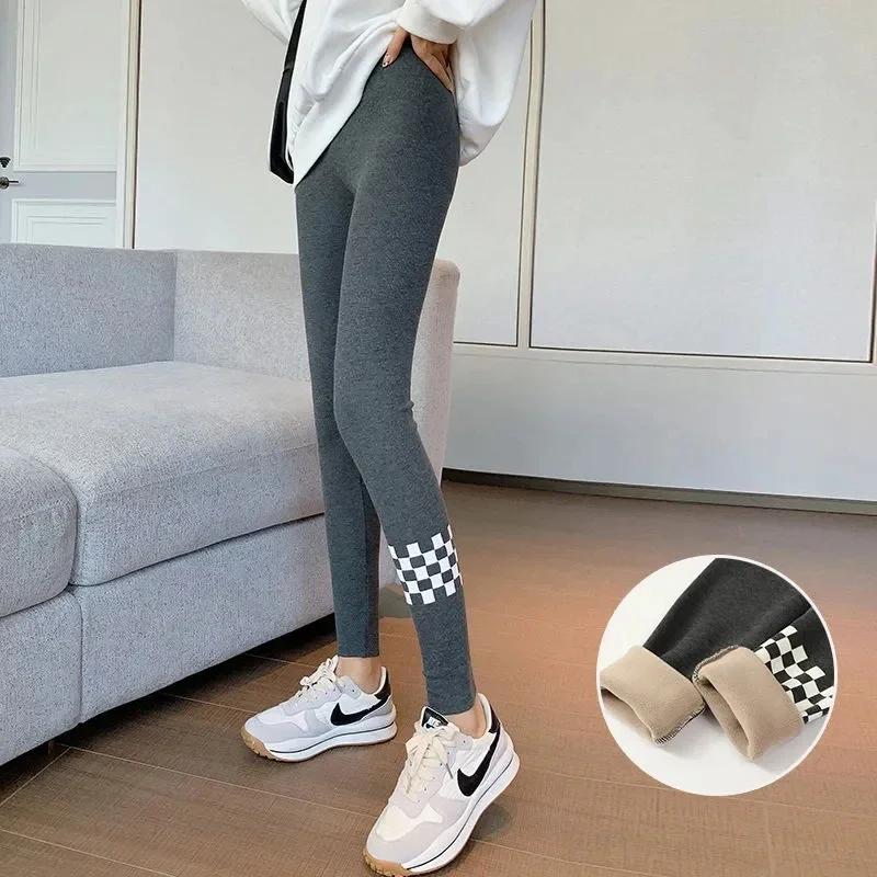 Women High Waist Thicken Warm Leggings Trousers Winter Fleece Lined Slim Leggins Pencil Pants Ankle-length Lamb Fluff Legginsy