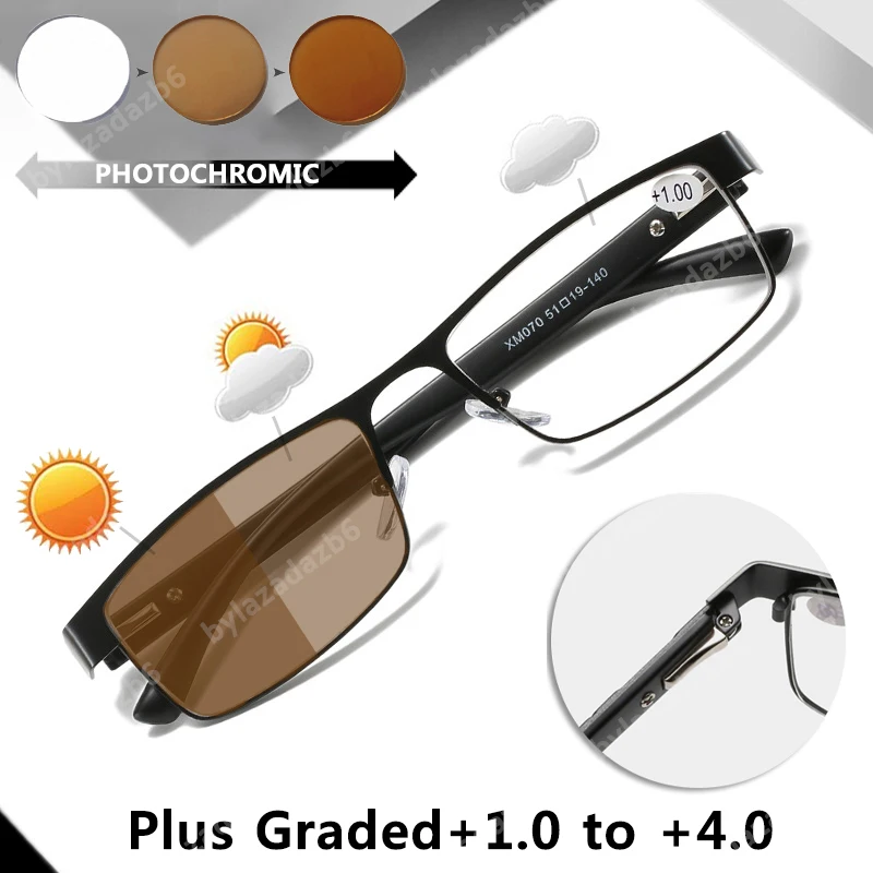 Fashion Reading Glasses Color Changing Metal Frame for Men Chameleon Eyeglasses with Presbyopia +1.0 To + 4.0 Men Glasses