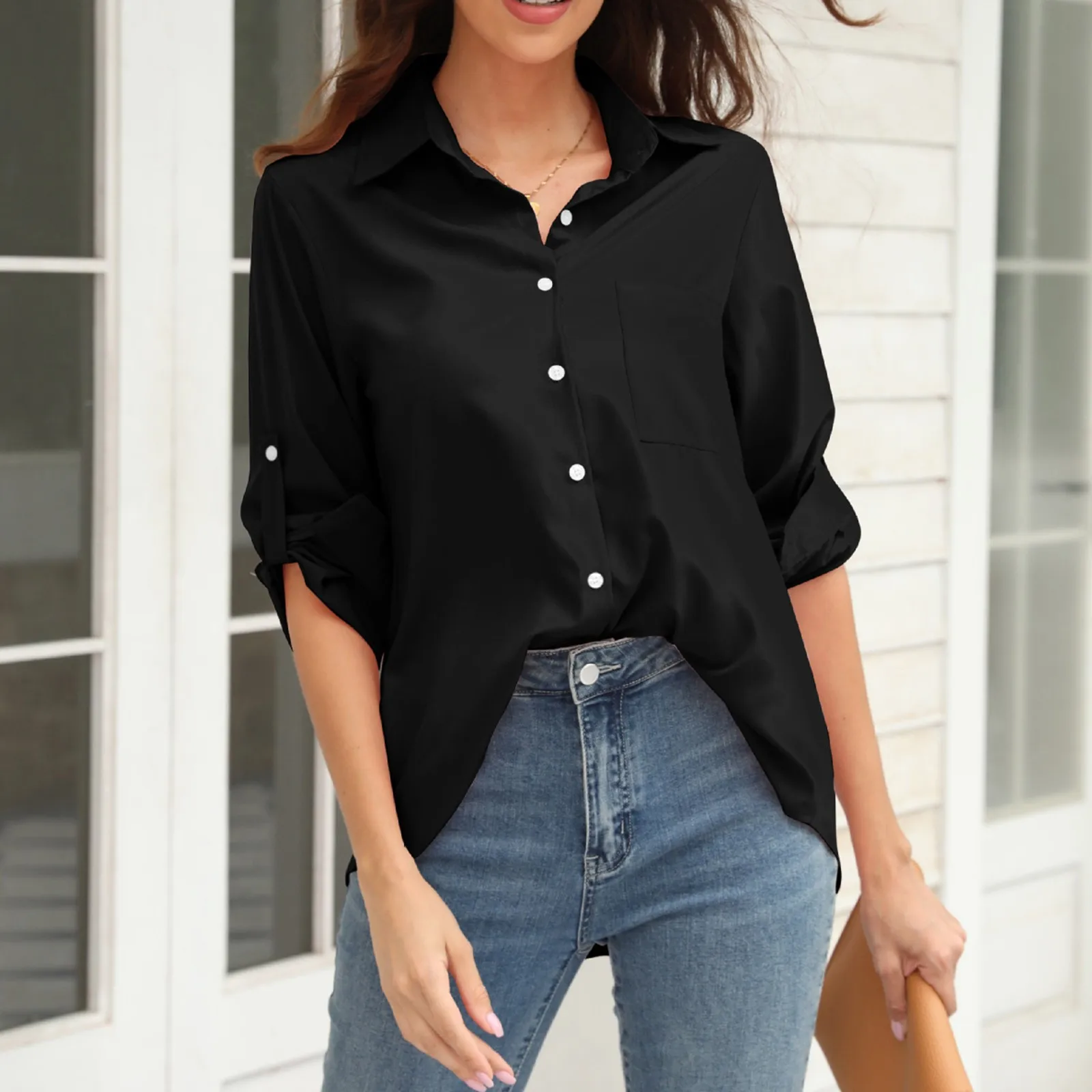 

Женская свободная рубашка, Повседневная однотонная блузка большого размера в Корейском стиле, весна-лето 2022