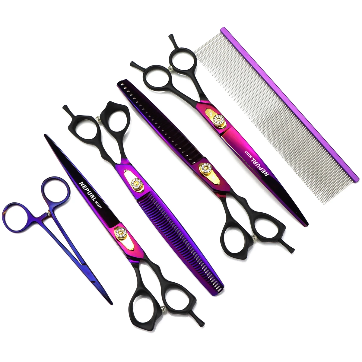 Imagem -06 - Dog Grooming Scissors Pet Tesouras de Corte de Cabelo Animal Thinning Shears Japão 440c Curvo 13 Profissional