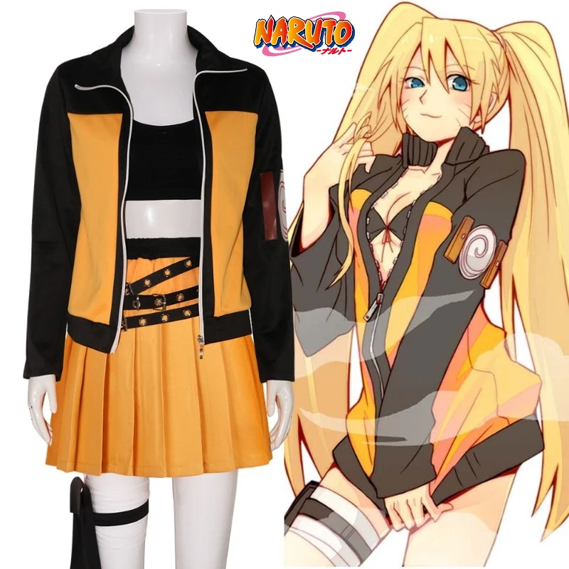 

Naruto Uzumaki Cosplay Costume for Women - Sexy Anime Uniform Full Set with Accessories, Carnival Party Roleplay Outfit Gifts