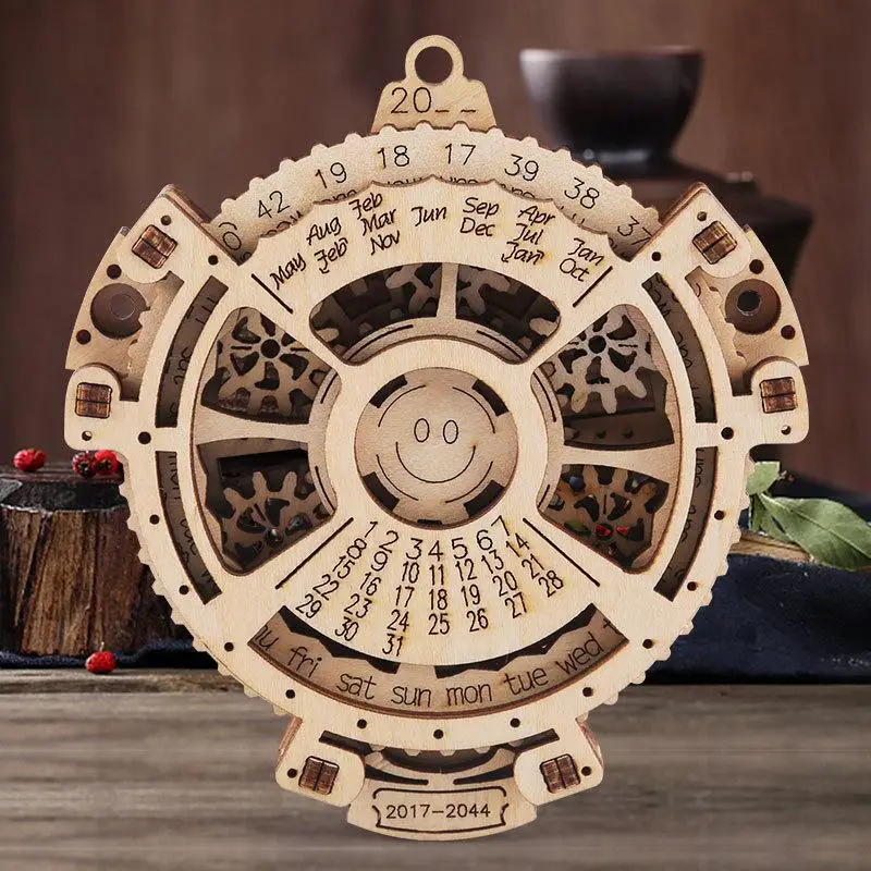

Creative DIY Mechanical Gear Puzzle; Universal Calendar Model in Wooden Kit for Children