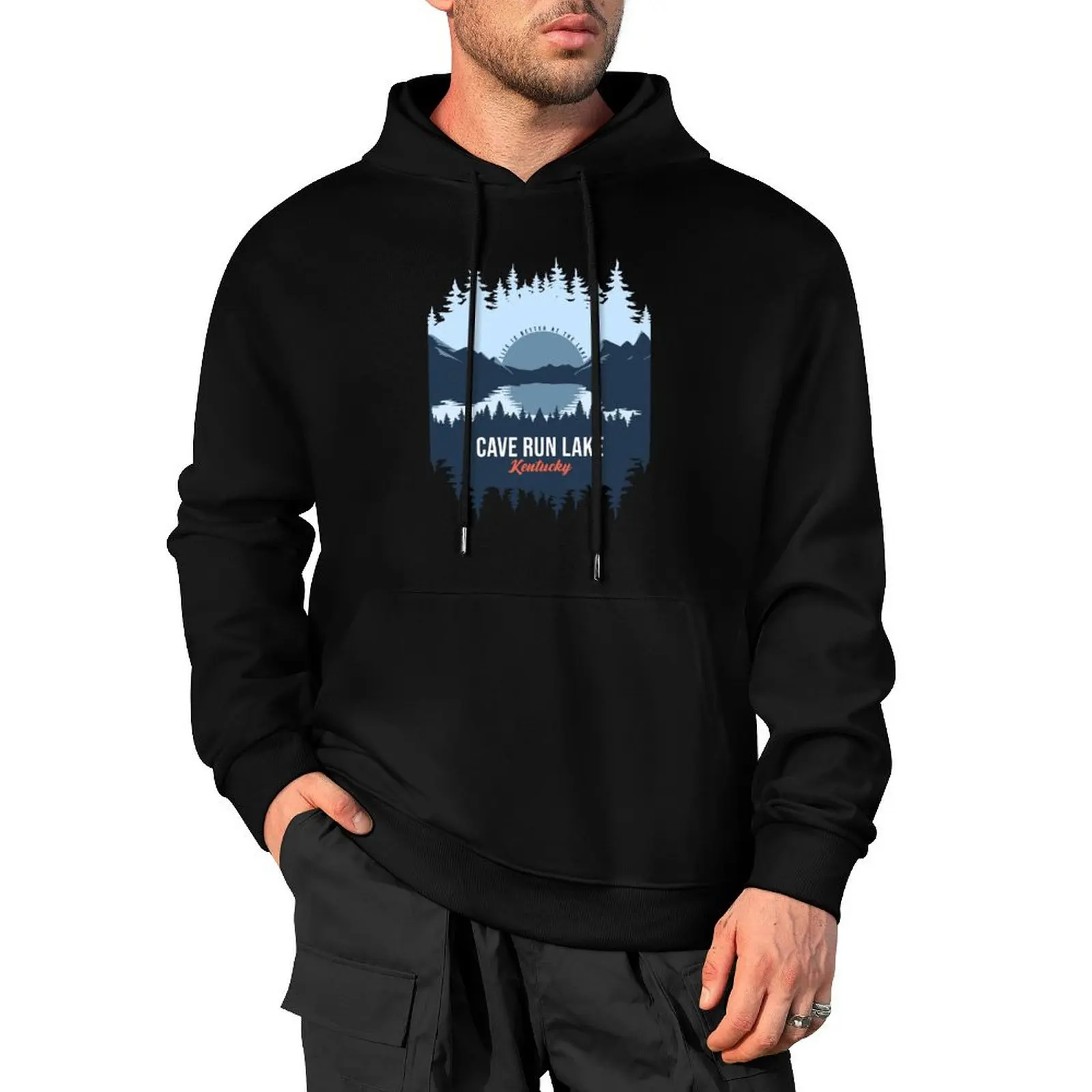 

Cave Run Lake Kentucky Lake With Mountain And Pine Tree Pullover Hoodie autumn jacket men anime clothing hoodies for men