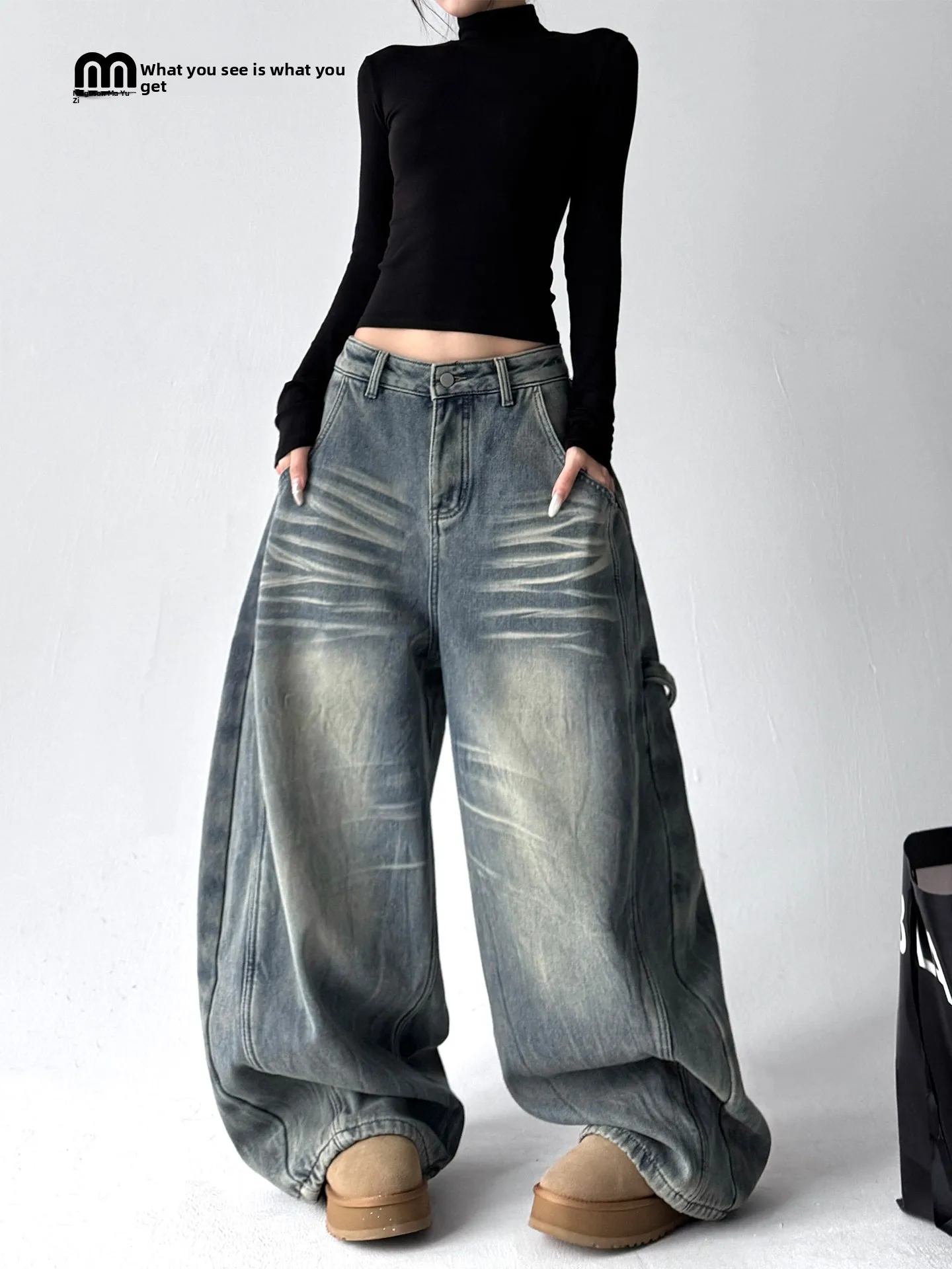 

Waed Vintage Knife Jeans High Street Embroidered Loose Wide Leg Floor-Length Trousers Trendy Brand Women's Jeans