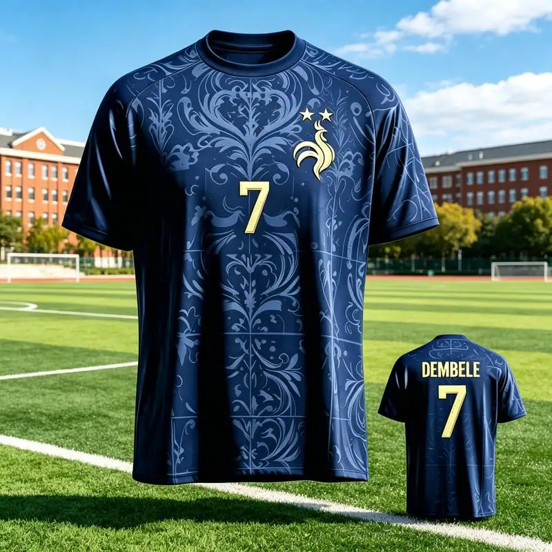 2026-2027 Neues Trikot im Fan-Design von Frankreich, T-Shirt Mbappé # 10, Dembélé # 7-Kinder, Erwachsene, Sport- & Freizeit-Tops T-Shirt Eltern-Kind – Detail 2
