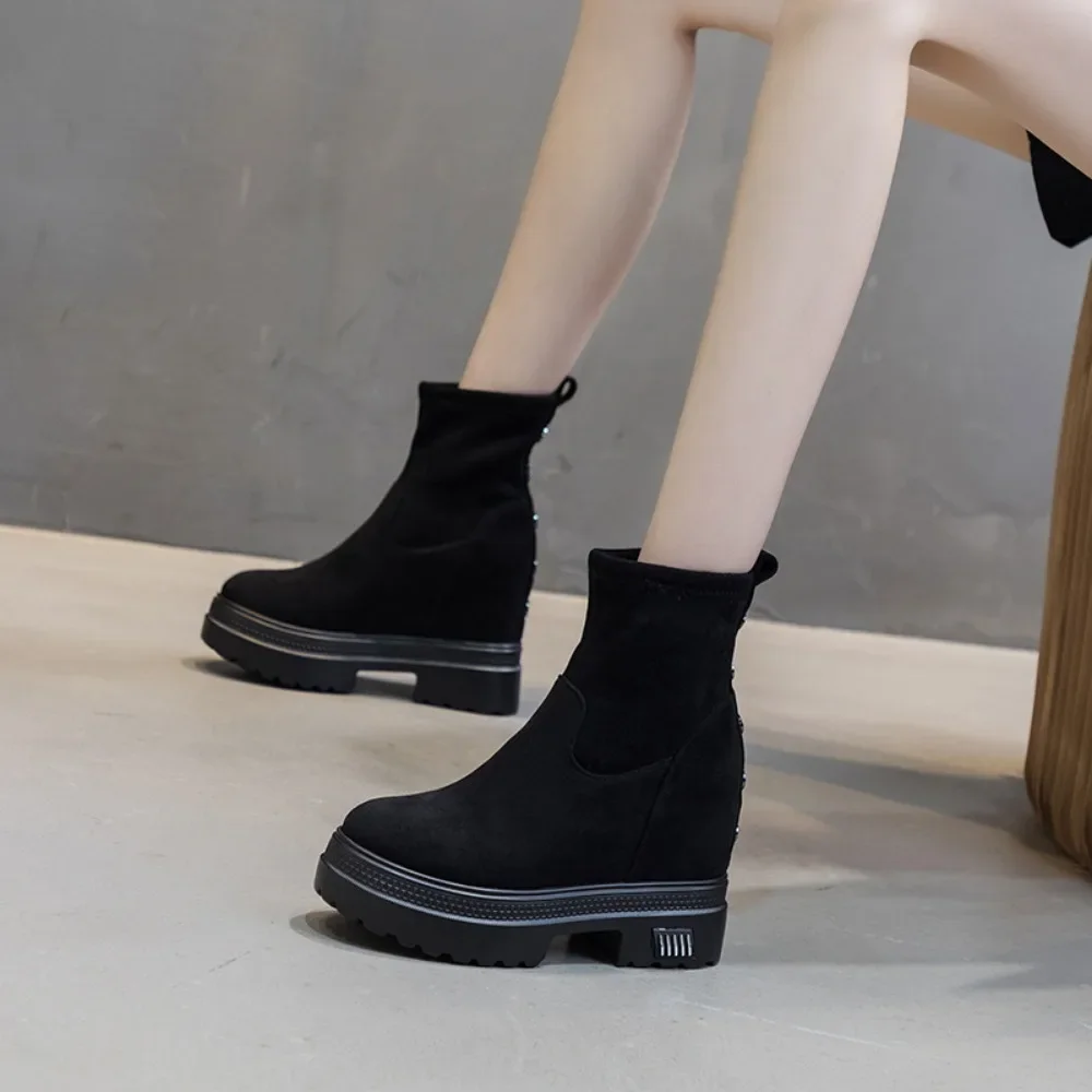 Inner Height Increasing Women's Boots New Over The Knee Long Boots for Women Thick Soled Willow Nail Elastic Boots Women Shoes