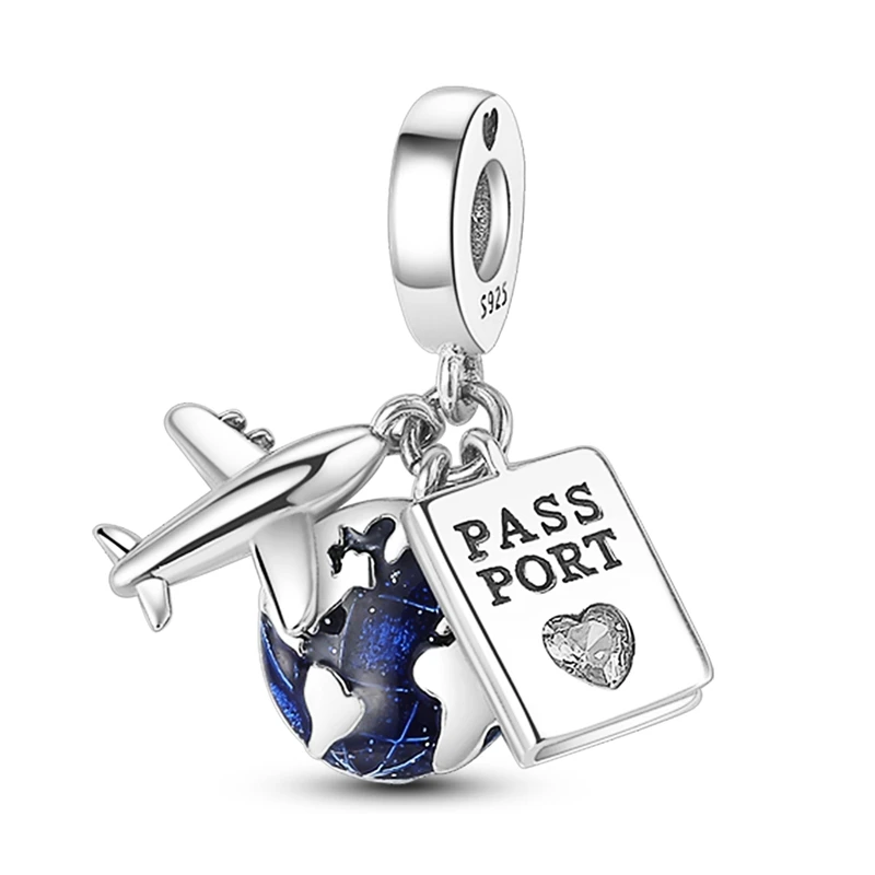 925 Sterling Silber Charms Perlen Reisepass Flugzeug Koffer Anhänger Passend für Original Armband DIY Schmuck Geschenk für Frauen – Detail 1