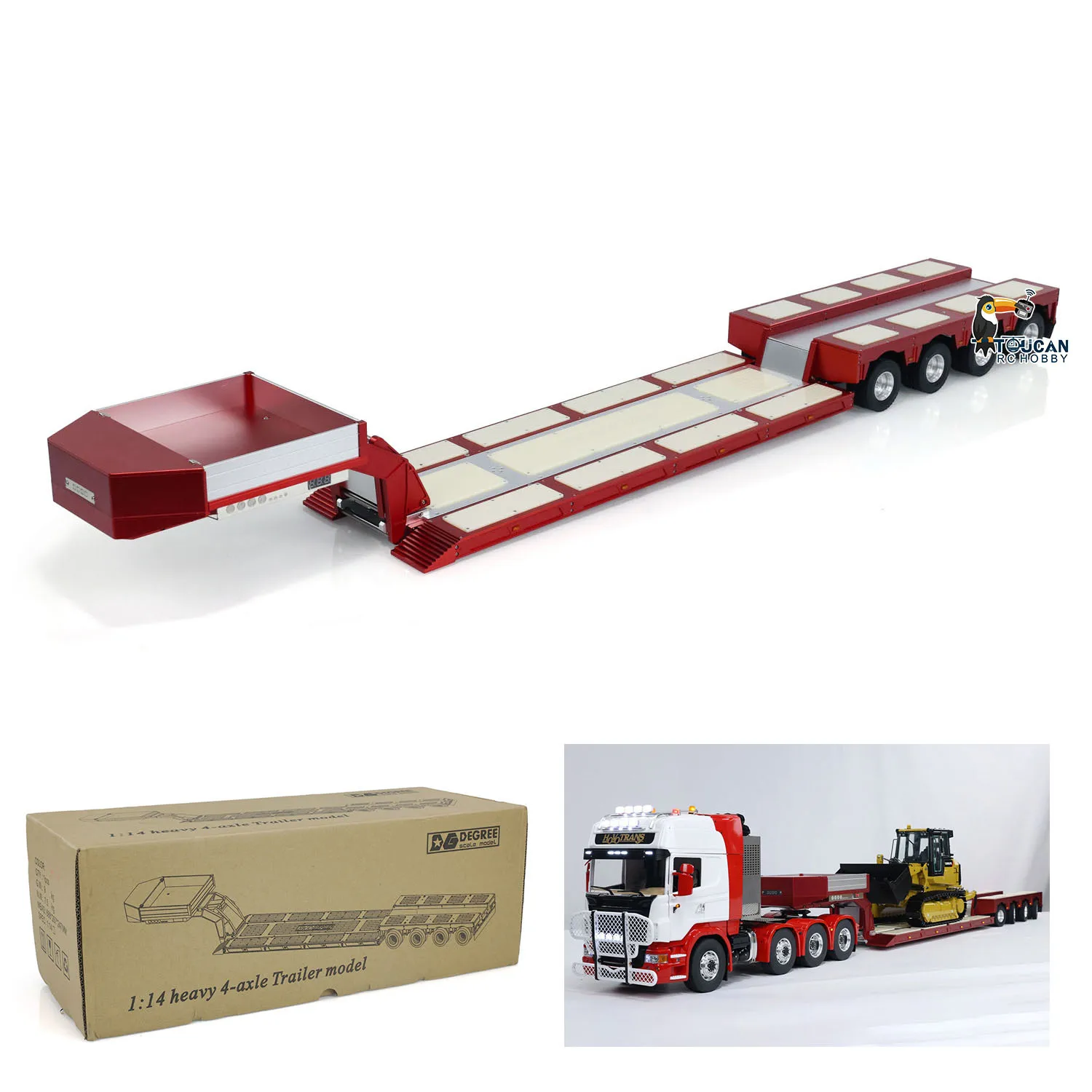 DG-999 RC 1/14 Heavy Trailer 4 Axles CNC Gooseneck Trailers for DIY Tractor Truck Model with Light System Servo ESC TH23977