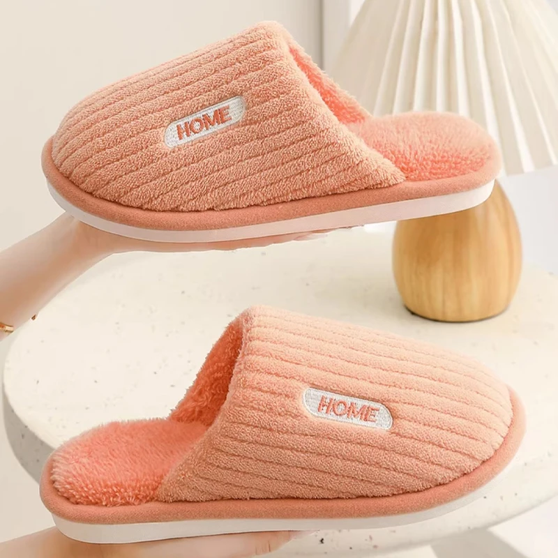 

Couple Slippers Indoor Stripe Fluff Memory Foam Fluffy Eva Anti-skid Soft Heel Non Slip Plush Slippers Women's Winter Houseshoes