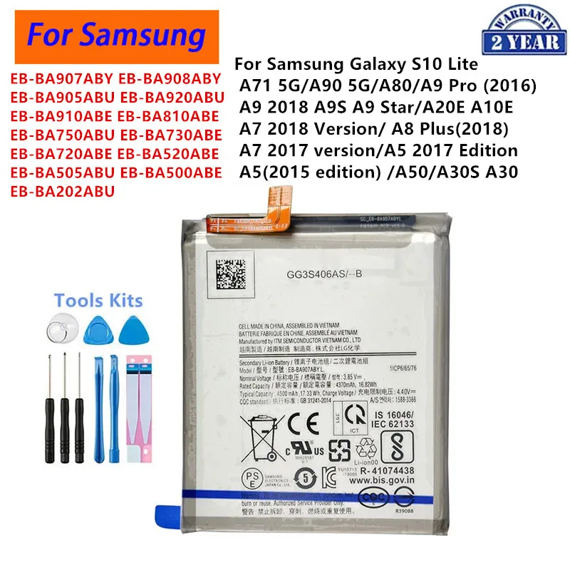 

EB-BA907ABY EB-BA520ABE Battery For Samsung Galaxy S10 Lite A71 5G A90 A80 A9S A20E A10E A7 A8 Plus A5 Edition A50