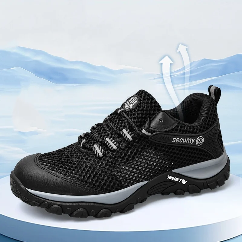 men's casual breathable steel toe covers working safety shoes worker security boots air mesh summer tooling footwear protection