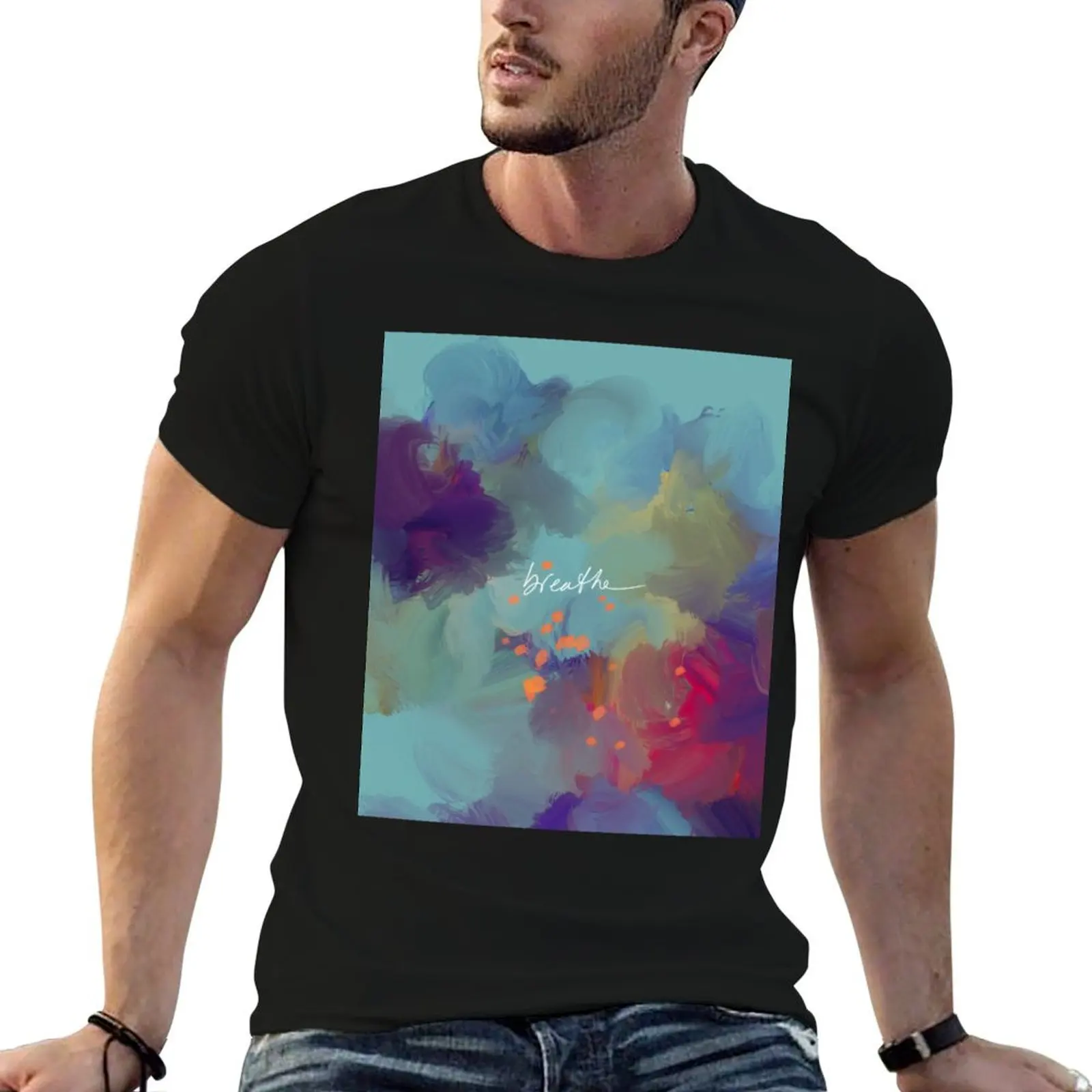 Breathe - Inspirational Blue Abstract Art - Painting by Morgan Harper Nichols T-Shirt animal prinfor boys Men's t shirts