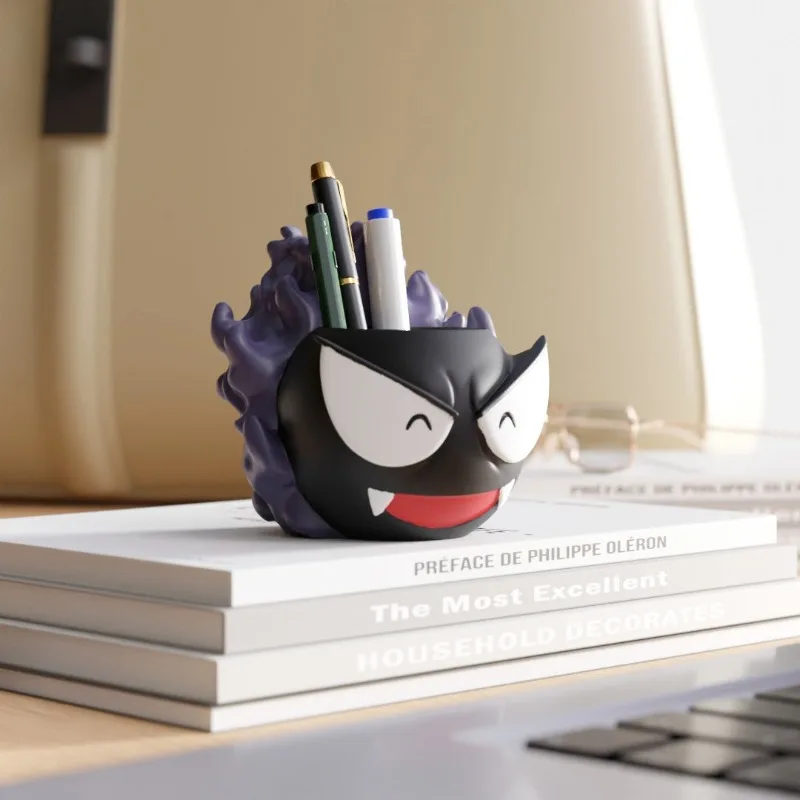 Pokemon Gastly Resin Pen Holder Student Kawaii Anime Character Design Desktop Stationery Storage Box Cartoon Room Decoration Toy
