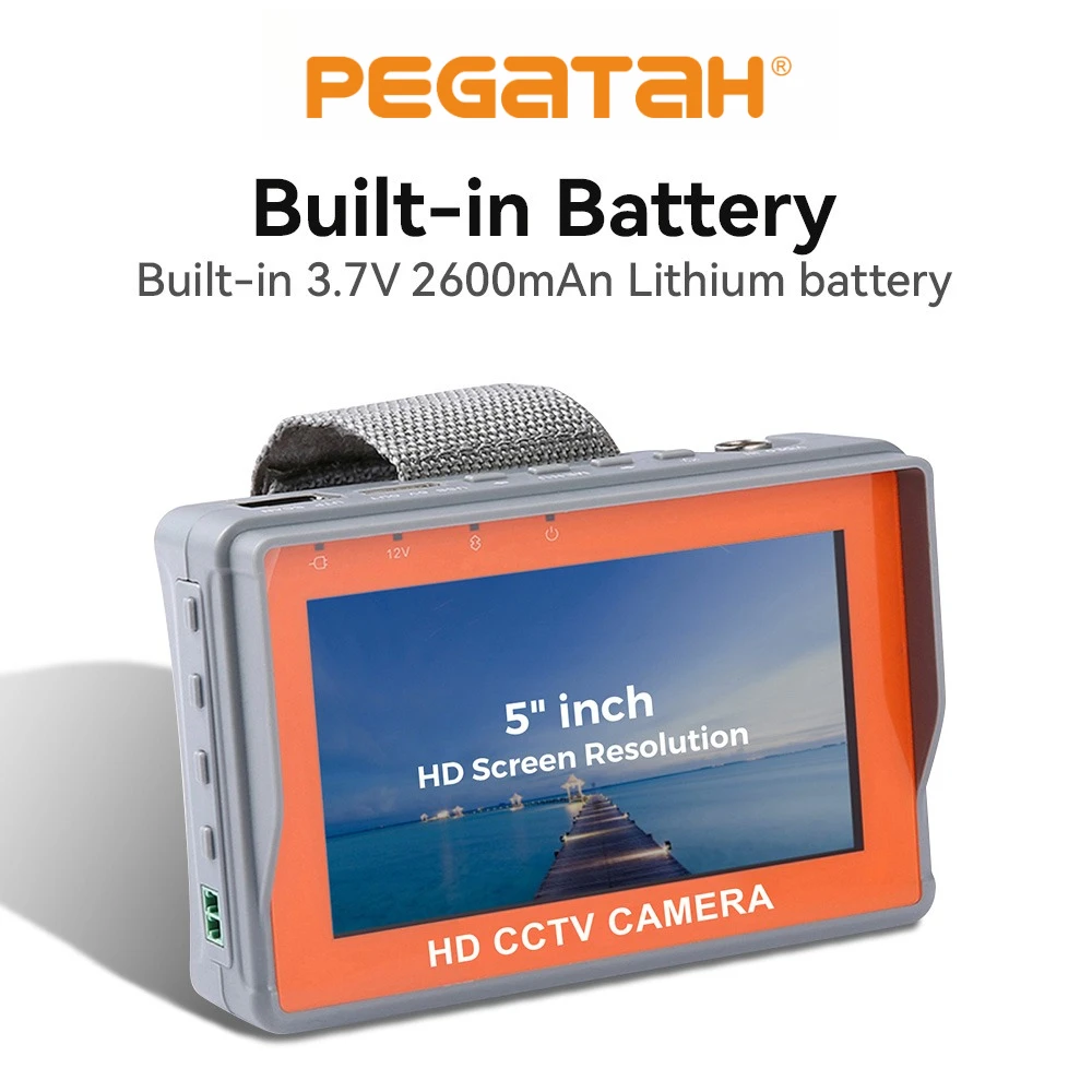 

Тестер видеонаблюдения 4-в-1 PEGATAH 8MP с 5-дюймовым 4K монитором для камер AHD/CVI/TVI/CVBS, аналоговый тестер с входами HDMI/VGA и тестированием UTP