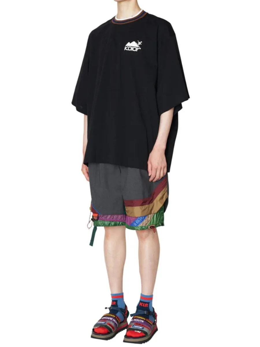 Kolor Japanese Trendy Letter Printed Black Short Sleeved T-shirt for Summer Men's Loose Casual Gray Top