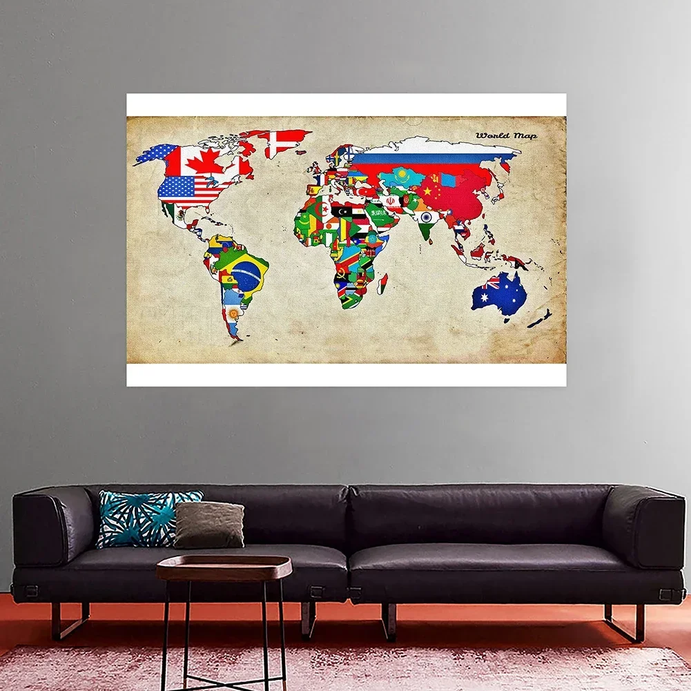 150x225cm tessuto Non tessuto mappa del mondo poster e stampe da parete del mondo pittura su carta per la decorazione di forniture per ufficio scolastico