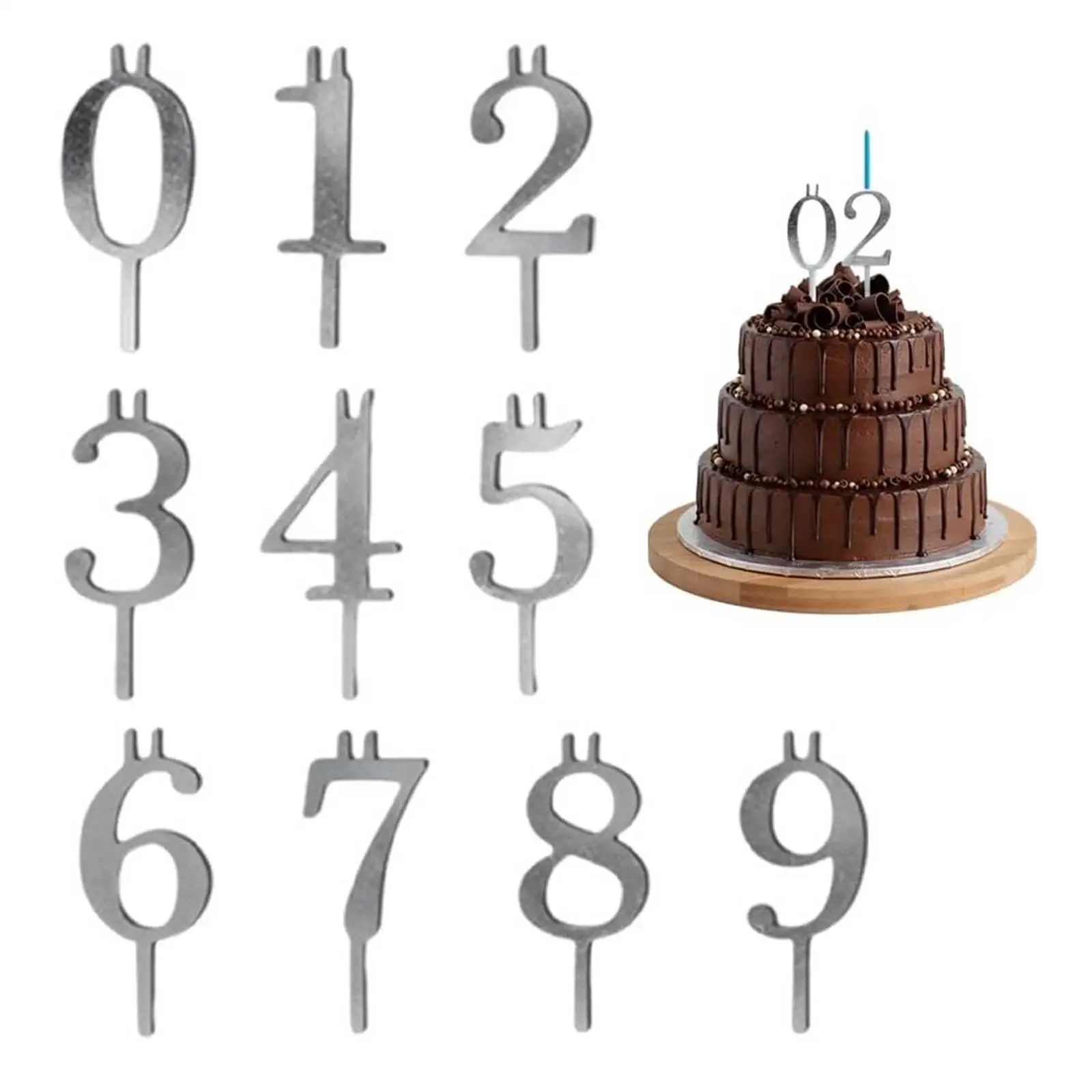 

Многоразовый набор подсвечников для торта с цифрами, набор подсвечников для торта с цифрами, серебряные украшения для торта, регулируемые