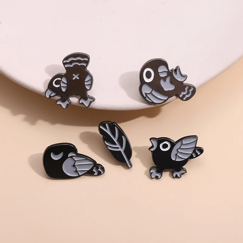 Cartoon Black Crow Brooch Enamel Pins Custom Cute Animals Decorative Pin Lapel Badges Collar Pin Jewelry Gift for Kids Friends