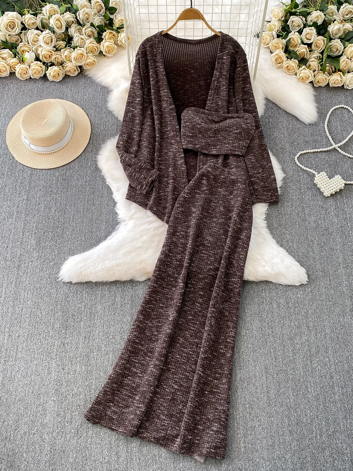 

Ленивый повседневный вязаный кардиган, плато, утягивающий топ-труба, юбка, комплект из футболки, осенне-зимний ансамбль Faion для подростков