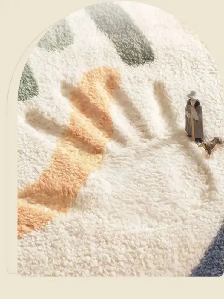 Cartoon Circular Carpet, Children's Bedroom Dirt Resistant Imitation Cashmere Floor Mat, Household Lazy Bed Blanket, Non Slip Bl