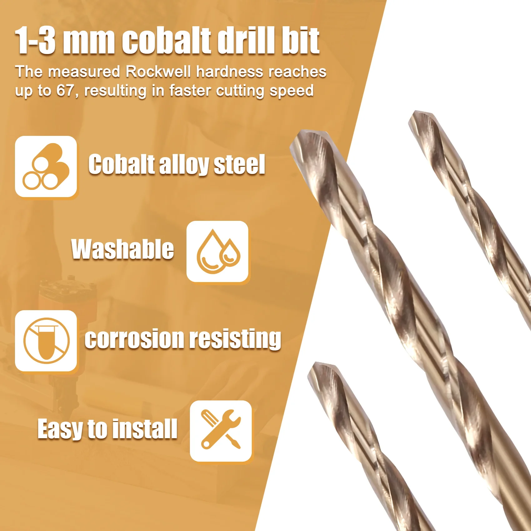 M35 Cobalto Broca Set, Ferramentas Drillforce, Hss-Co Conjunto de Broca 1-3mm, Perfuração em Aço Endurecido, Ferro Fundido, Aço Inoxidável, 50Pcs