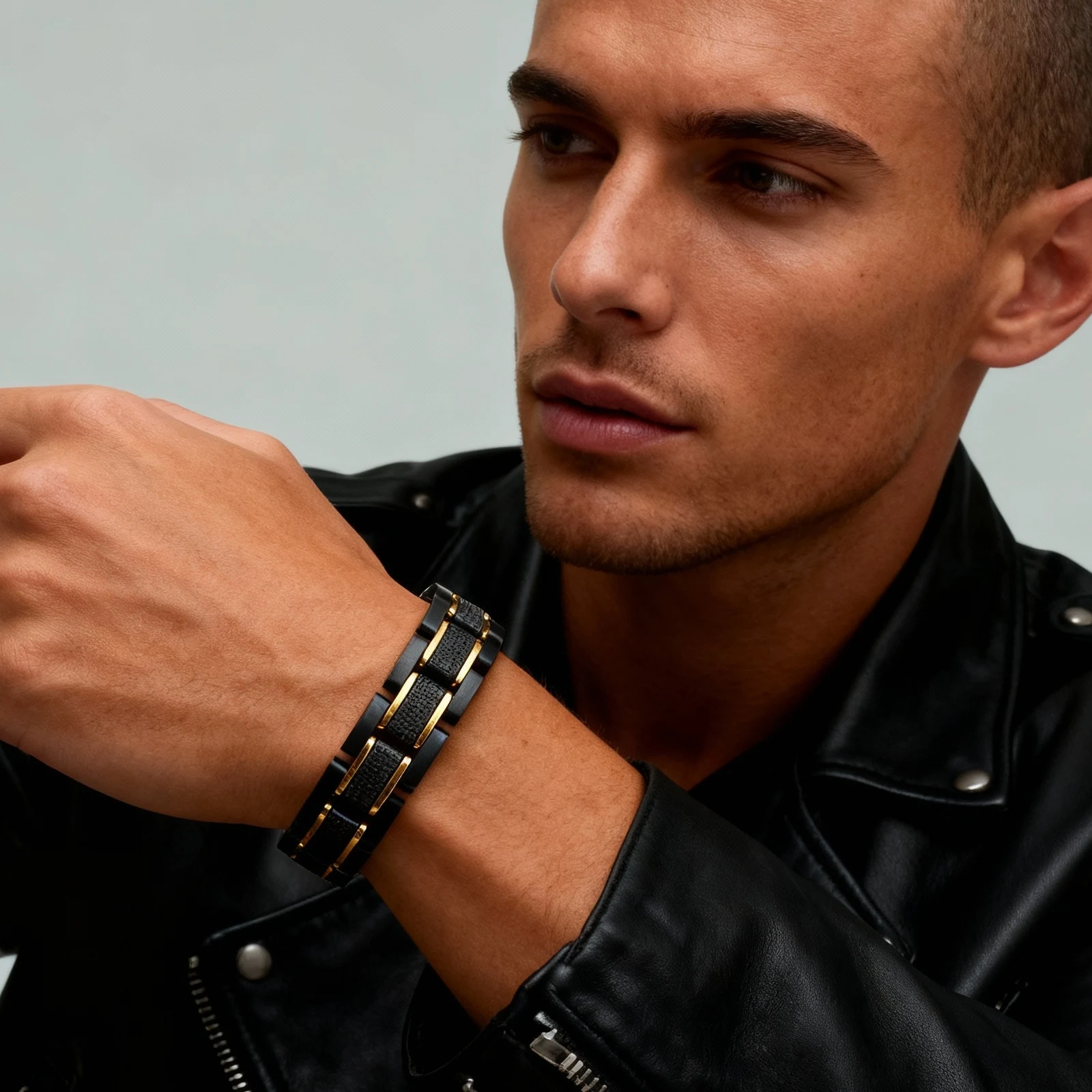 Luxury Men's Strap Bracelets,14.4MM Chunky Stainless Steel Wtach Band Link Wristband,Jewelry Gift for Husband Father Son