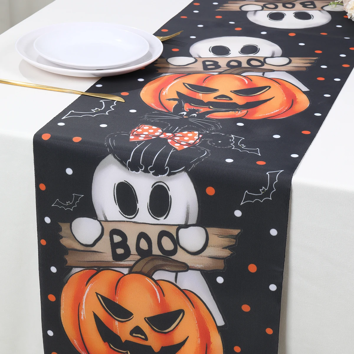 Halloween Table Runner Pumpkin Bat Happy Halloween Party Decoration Skull Table Cover Birthday Party Supplies Kids Party Decor