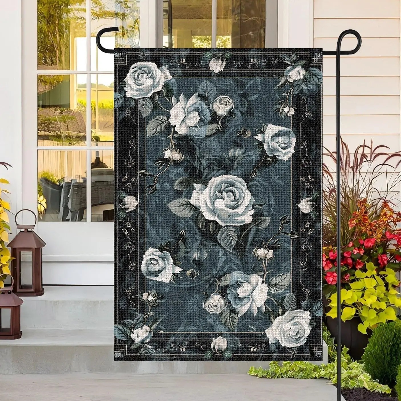 Rose Garden Flag for Outside, Vertical Double Sided Burlap Welcome Garden Small Yard Flag Home for Decor, Holiday House Seas uui