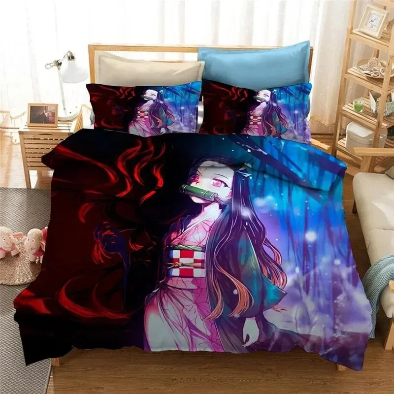 Anime Demon Slayer Duvet Cover Pillowcase 3D Printed Bedding Set Double Twin Full Queen King Adult Kids Bedclothes Quilt Cover