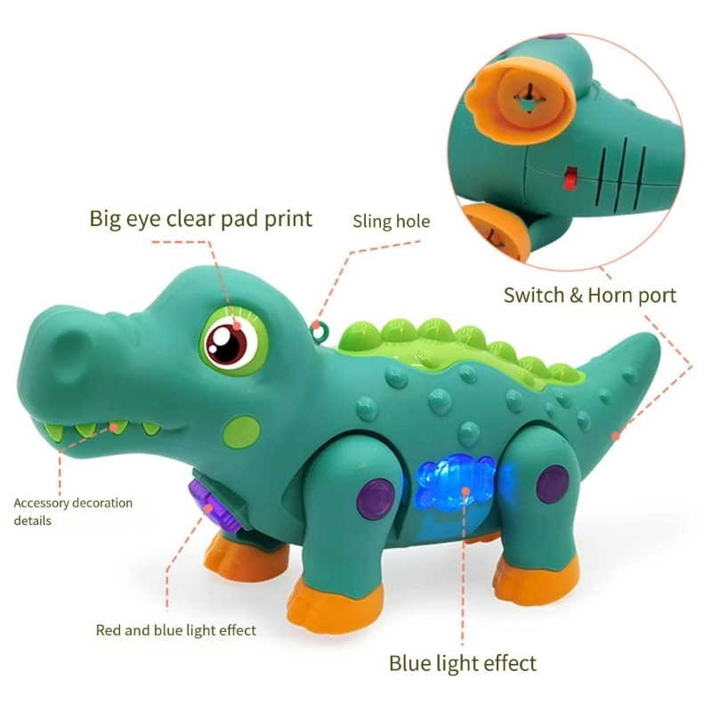 Desenhos animados crocodilo elétrico andando brinquedo para bebê, interativo plástico animais bonecas, crianças em movimento modelo, aprender a escalar caminhada, 8"